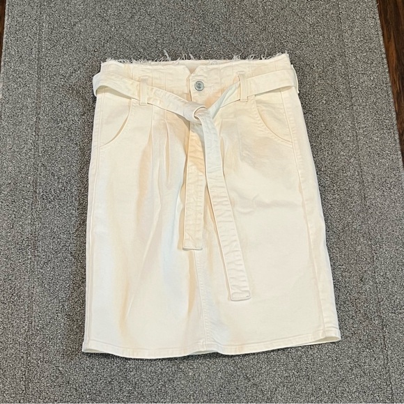 Hudson Denim Skirt Womens 25 White Belted 22” Length Pockets Midi Fringe - Picture 1 of 9